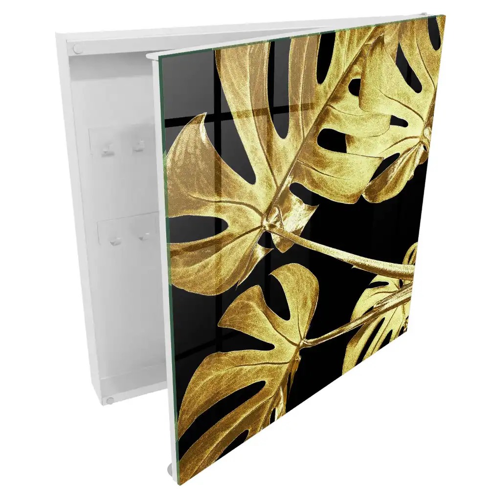 Elegantní box na klíče s motivem listů na černém pozadí