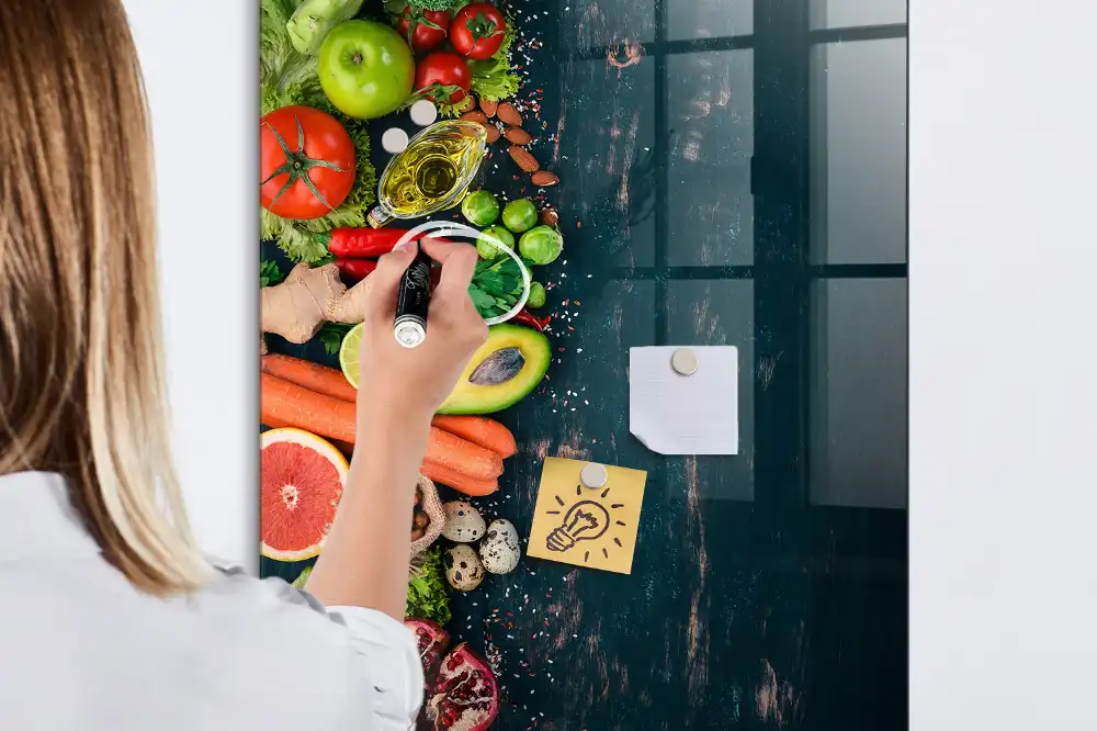Magnetická popisovací tabule s motivem rostlinných potravin