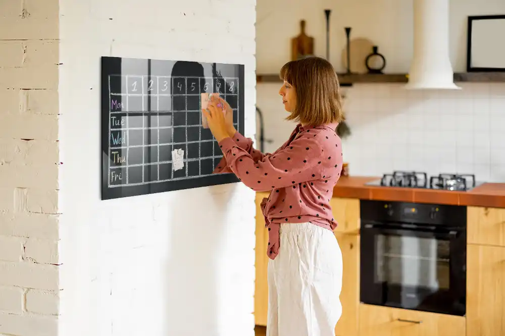 Magnetická psací tabule s rozvrhem hodin