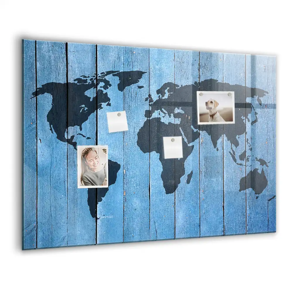Magnetická psací tabule mapa světa na dřevě
