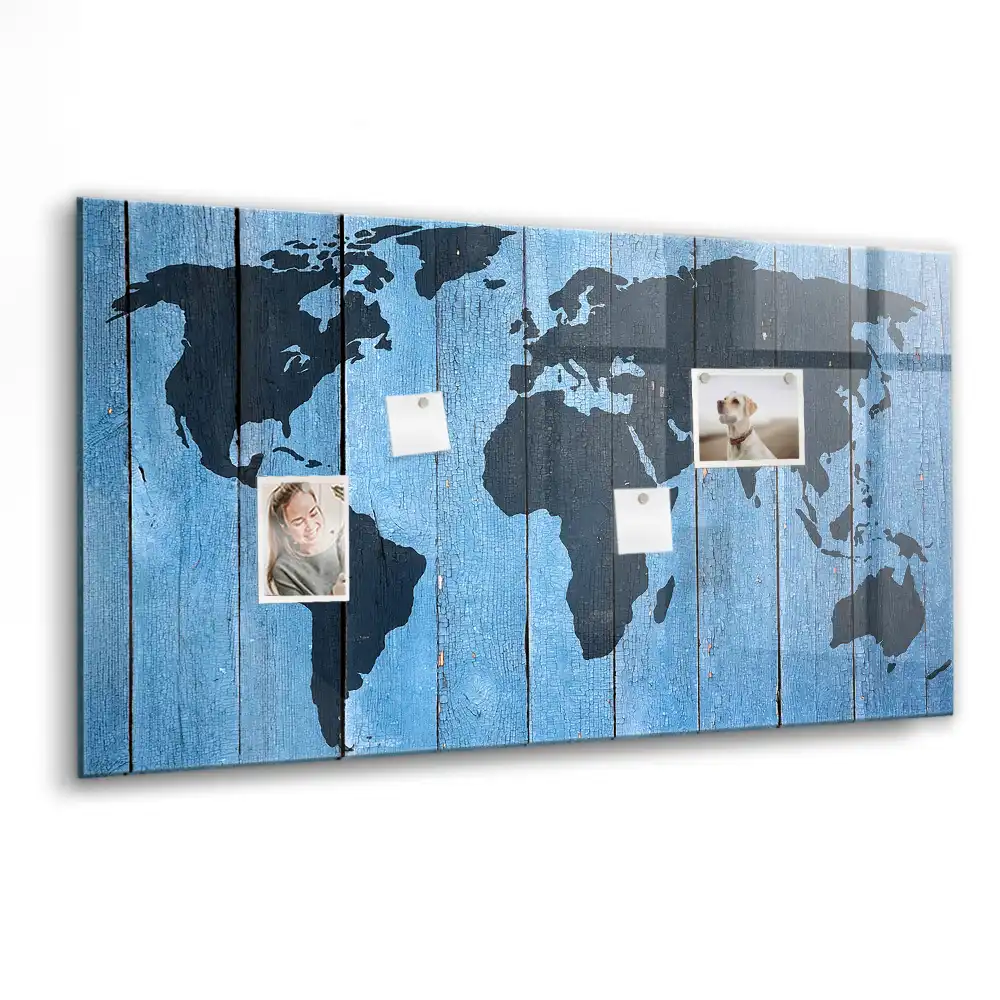 Magnetická psací tabule mapa světa na dřevě