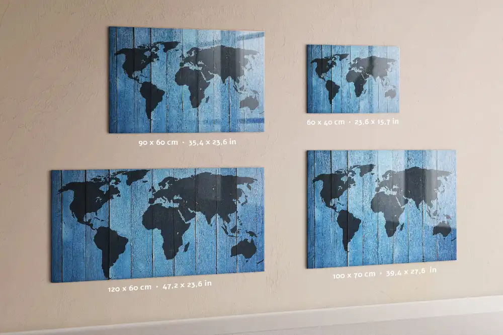 Magnetická psací tabule mapa světa na dřevě