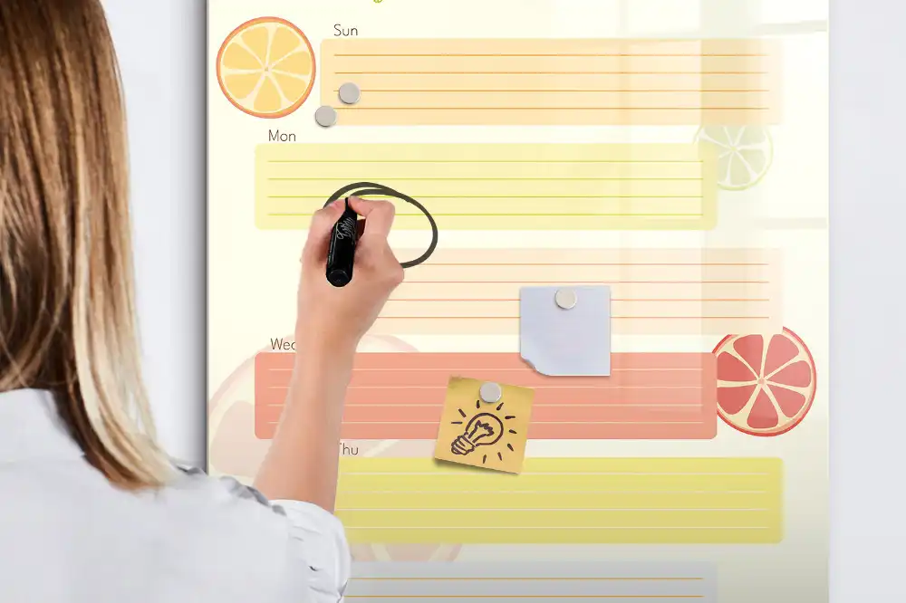 Magnetická popisovací tabule na plánování menu