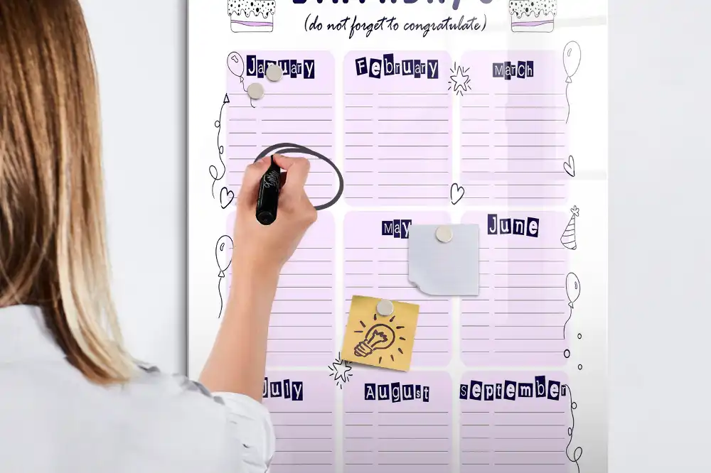 Magnetická psací tabule kalendář narozenin