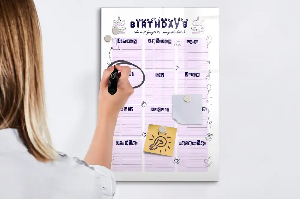 Magnetická psací tabule kalendář narozenin