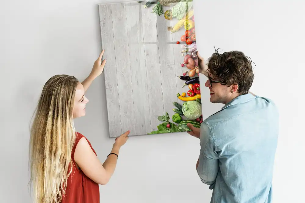 Magnetická kreslicí tabule se zeleninou na dřevěném podstavci