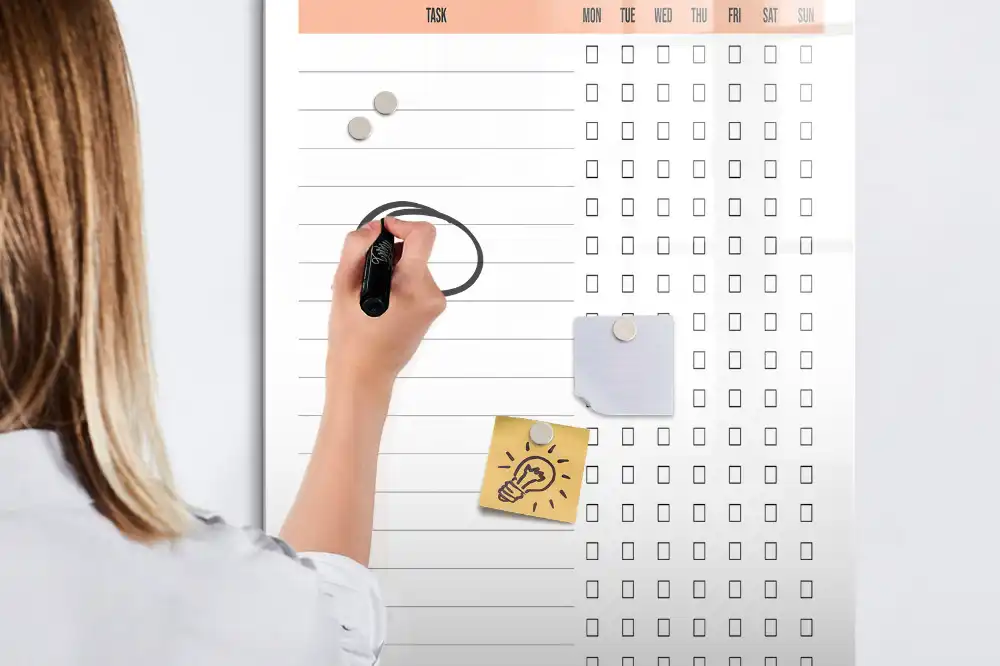 Magnetická popisovací tabule na plánování úklidu