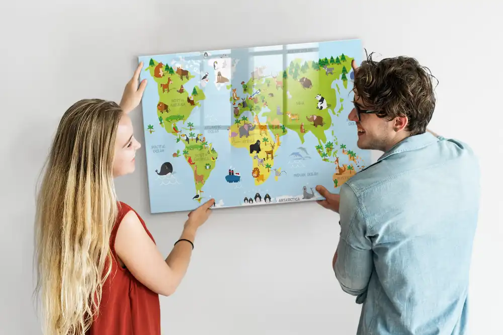 Magnetická kreslící tabule pro děti mapa světa se zvířaty
