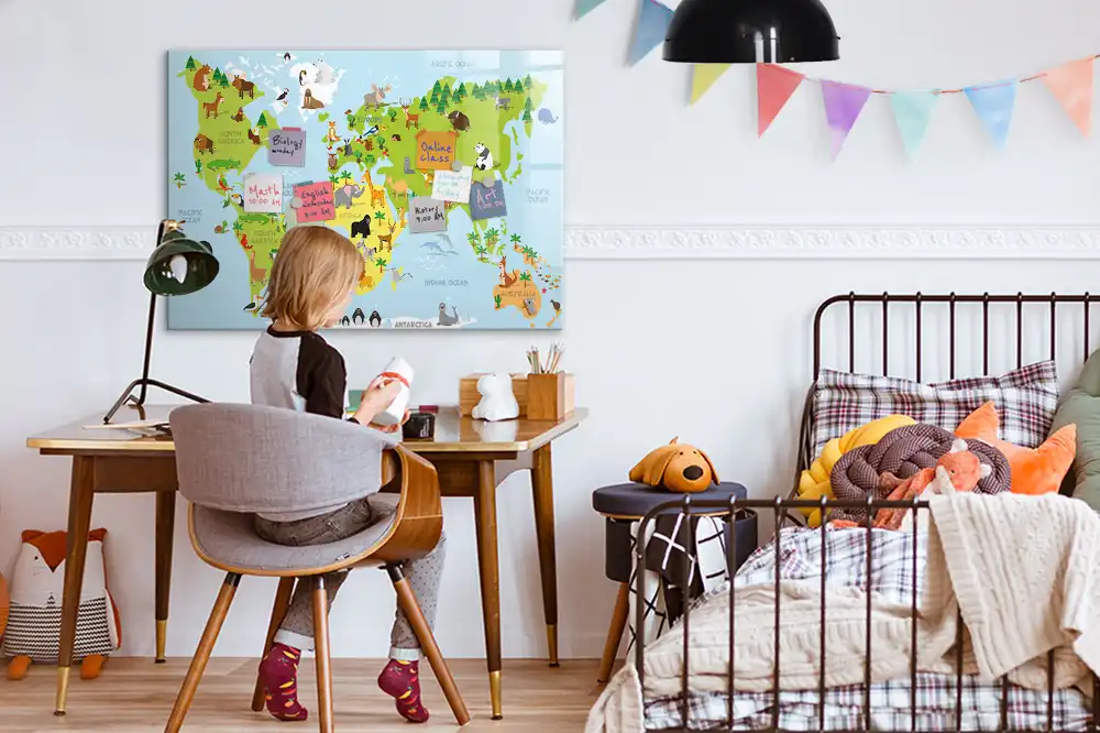 Magnetická kreslící tabule pro děti mapa světa se zvířaty