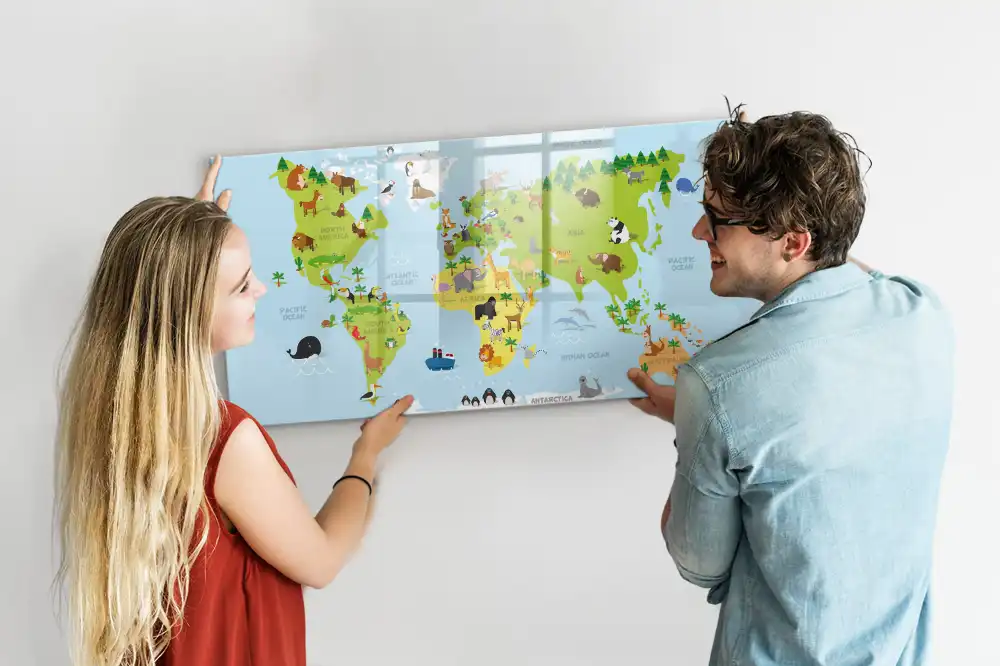 Magnetická kreslící tabule pro děti mapa světa se zvířaty