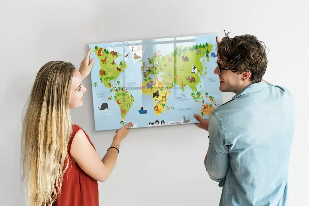 Magnetická kreslící tabule pro děti mapa světa se zvířaty