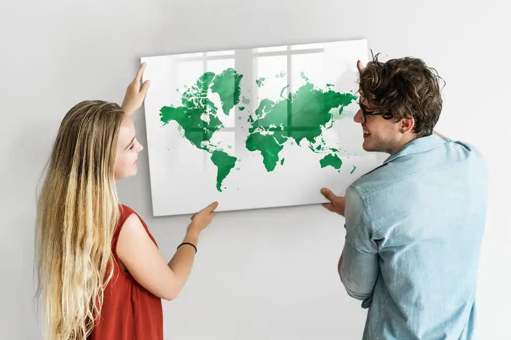 Dětská magnetická kreslící tabule se vzorem mapy světa v zelené barvě