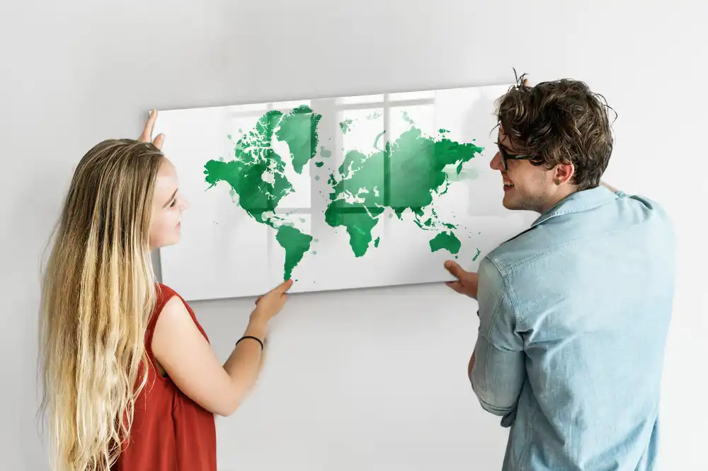 Dětská magnetická kreslící tabule se vzorem mapy světa v zelené barvě