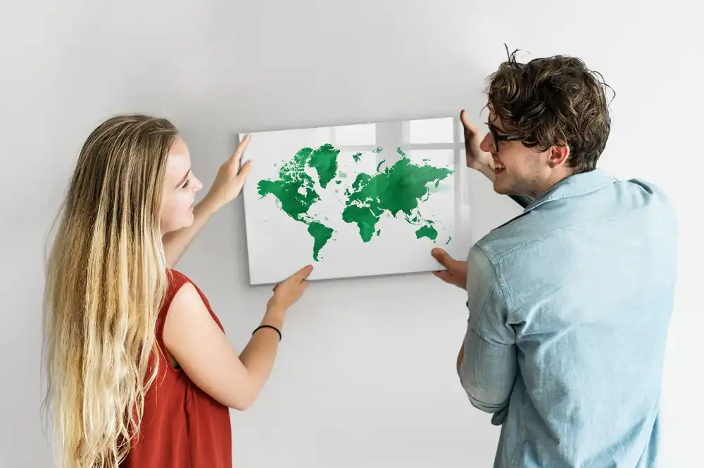 Dětská magnetická kreslící tabule se vzorem mapy světa v zelené barvě