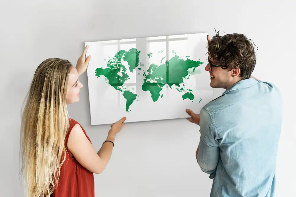 Dětská magnetická kreslící tabule se vzorem mapy světa v zelené barvě