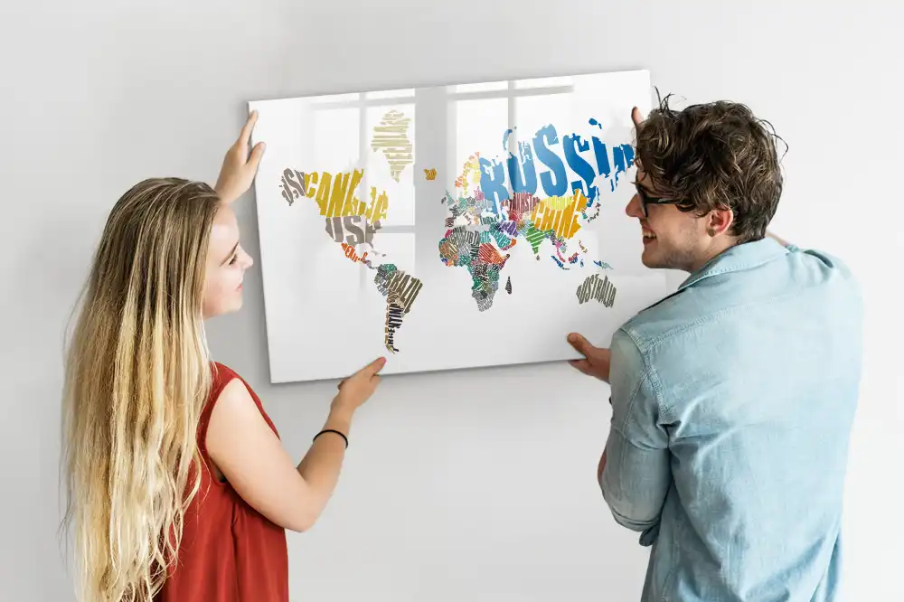 Magnetická tabule na kreslení s popisem kontinentů