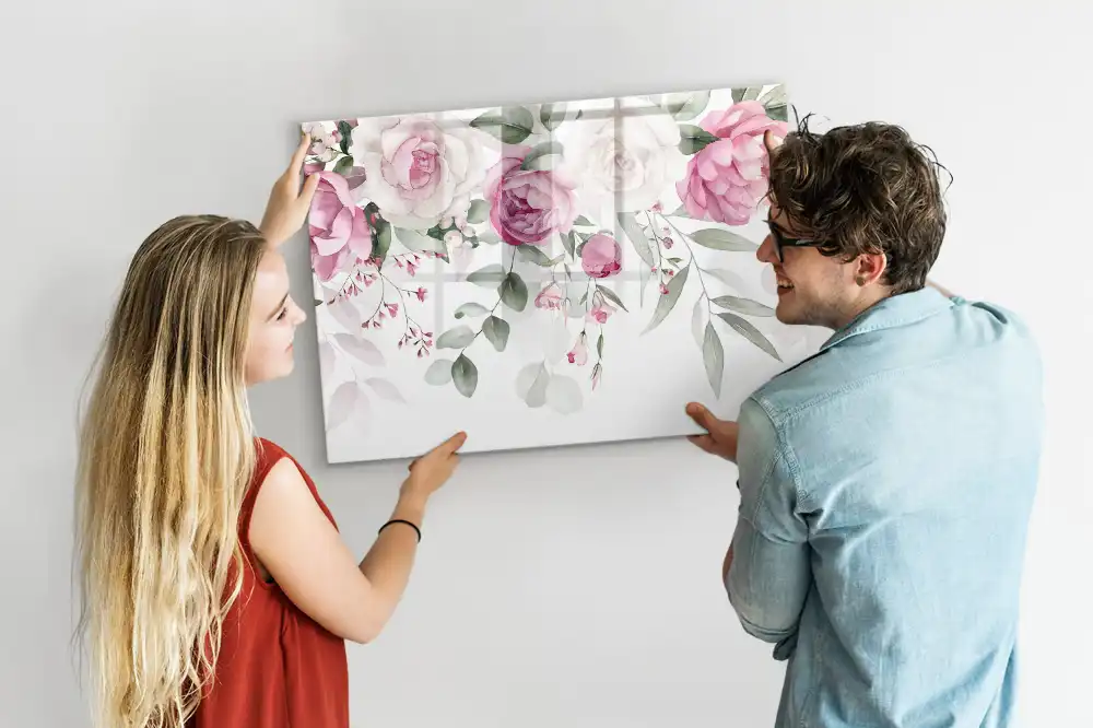 Magnetická tabule na kreslení s motivem růžových akvarelových květin