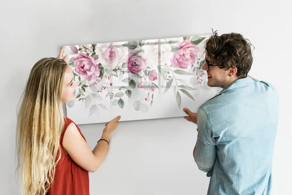 Magnetická tabule na kreslení s motivem růžových akvarelových květin