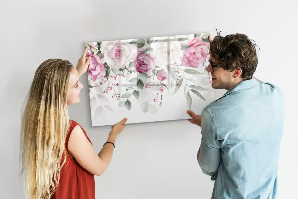 Magnetická tabule na kreslení s motivem růžových akvarelových květin