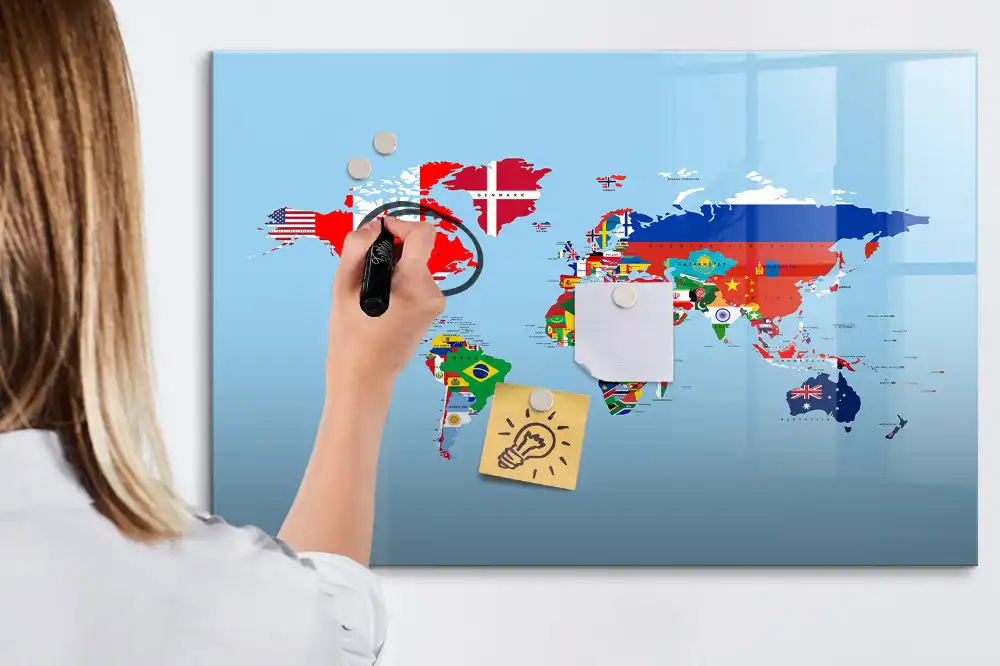 Magnetická kreslící tabule pro děti se seznamem státních vlajek