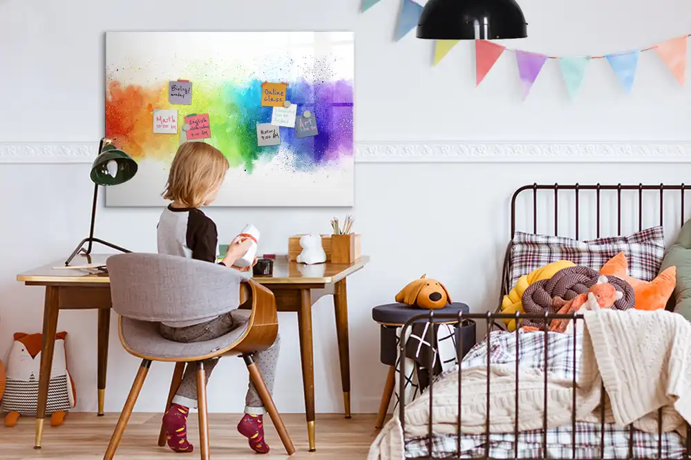 Magnetická kreslící tabule pro děti s motivem duhy v abstraktním stylu