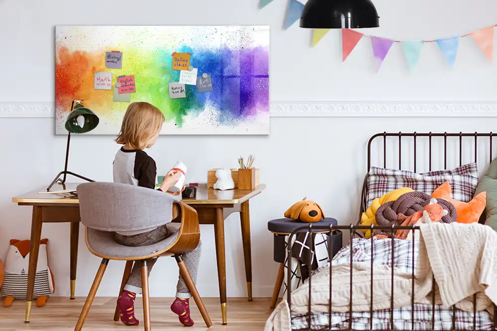 Magnetická kreslící tabule pro děti s motivem duhy v abstraktním stylu