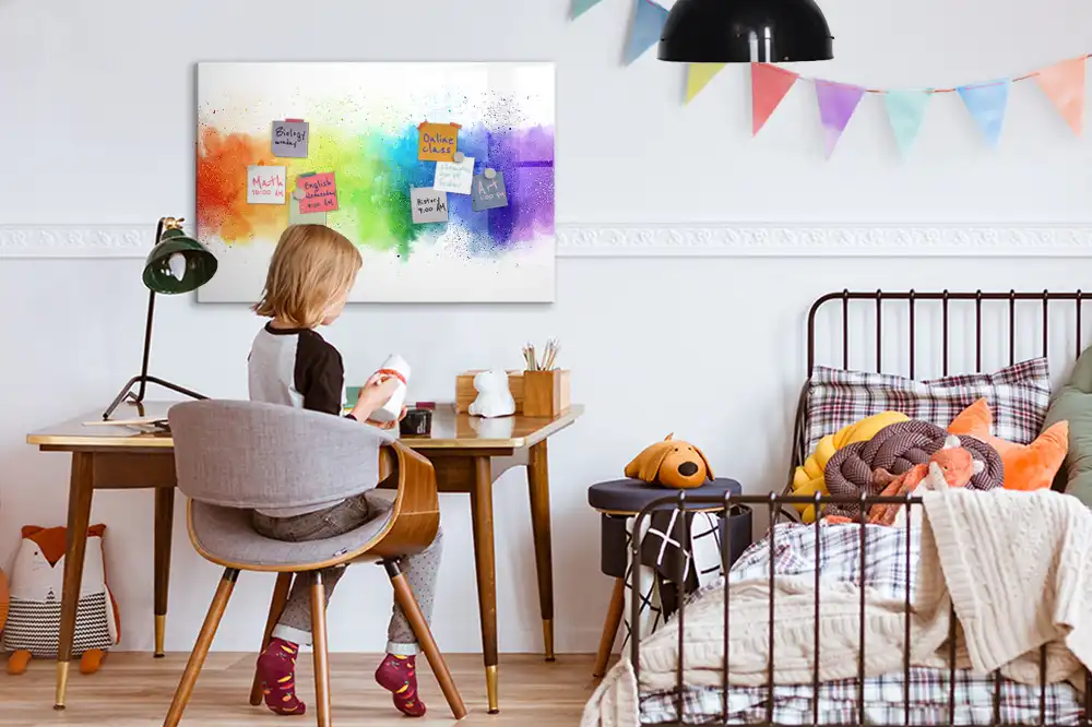 Magnetická kreslící tabule pro děti s motivem duhy v abstraktním stylu