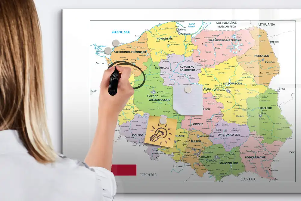 Magnetická kreslicí tabulka s obrysy hranic Polska
