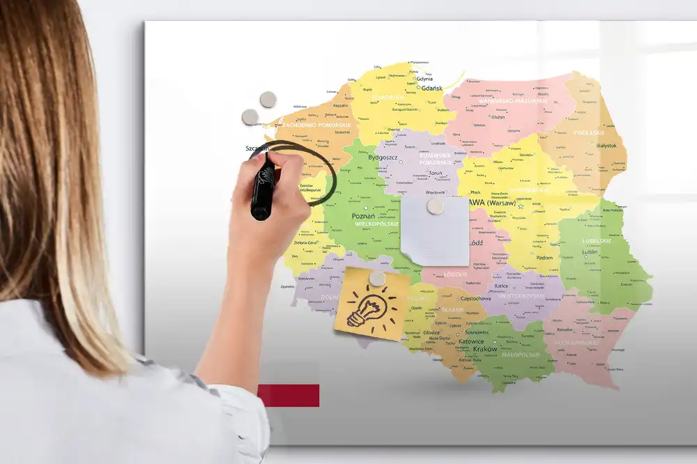 Magnetická kreslící tabule pro děti s geografickou mapou Polska