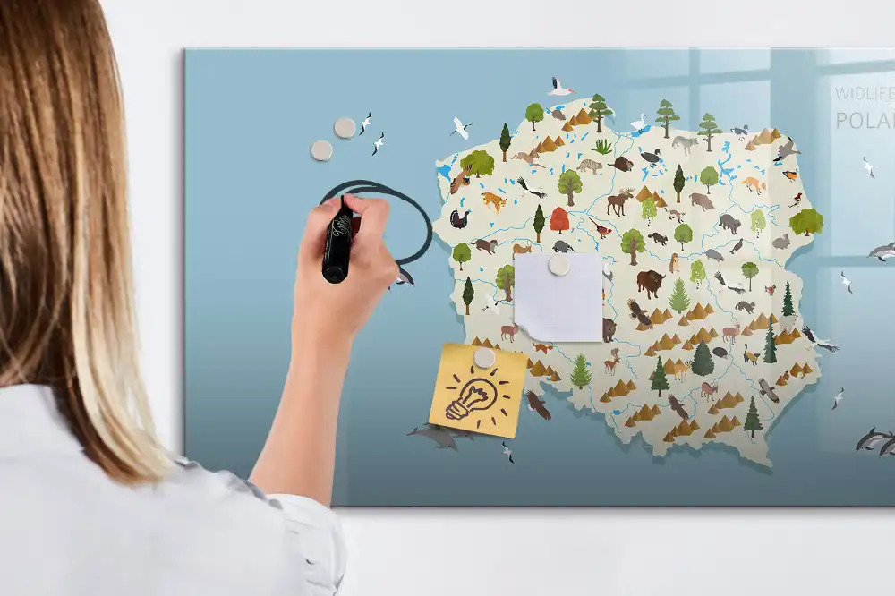 Magnetická kreslící tabule pro děti s motivem mapy Polska a zvířat