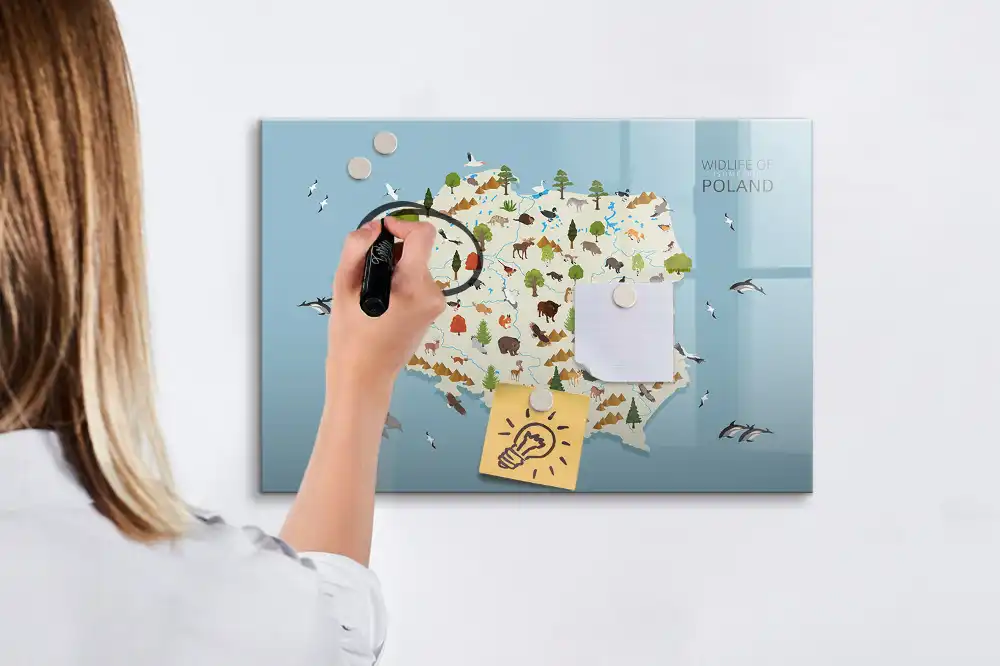 Magnetická kreslící tabule pro děti s motivem mapy Polska a zvířat