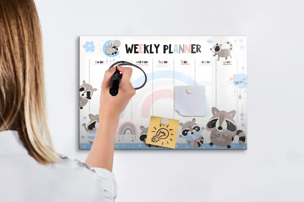 Dětská magnetická kreslicí tabule s týdenním kalendářem