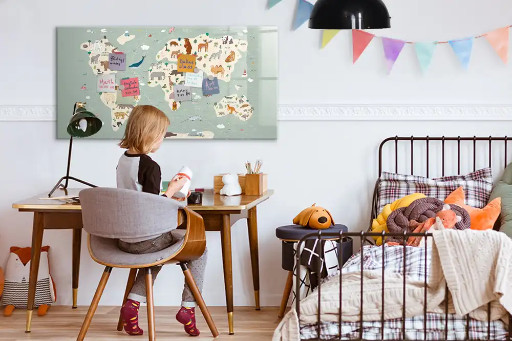 Magnetická kreslící tabule pro děti s motivem atlasu světa se zvířaty