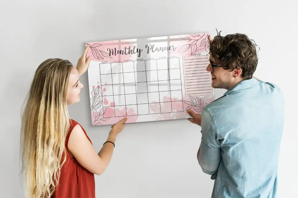 Magnetická tabule na kreslení měsíční kalendář růžová