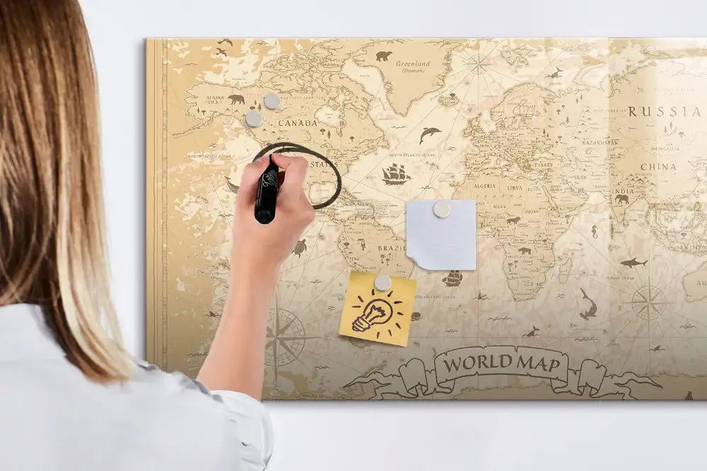 Magnetická kreslící tabule pro děti s motivem historického atlasu světa