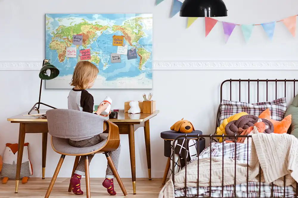 Magnetická kreslící tabule pro děti s motivem fyzikální mapy světa