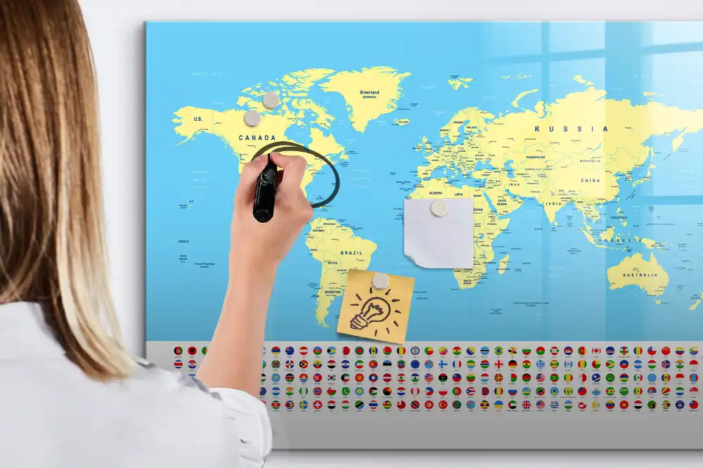 Magnetická kreslicí tabulka s motivem mapy světa