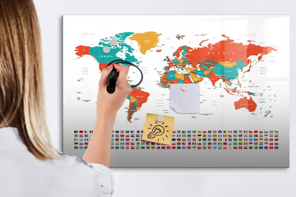 Vícebarevná magnetická tabule na kreslení mapa světa
