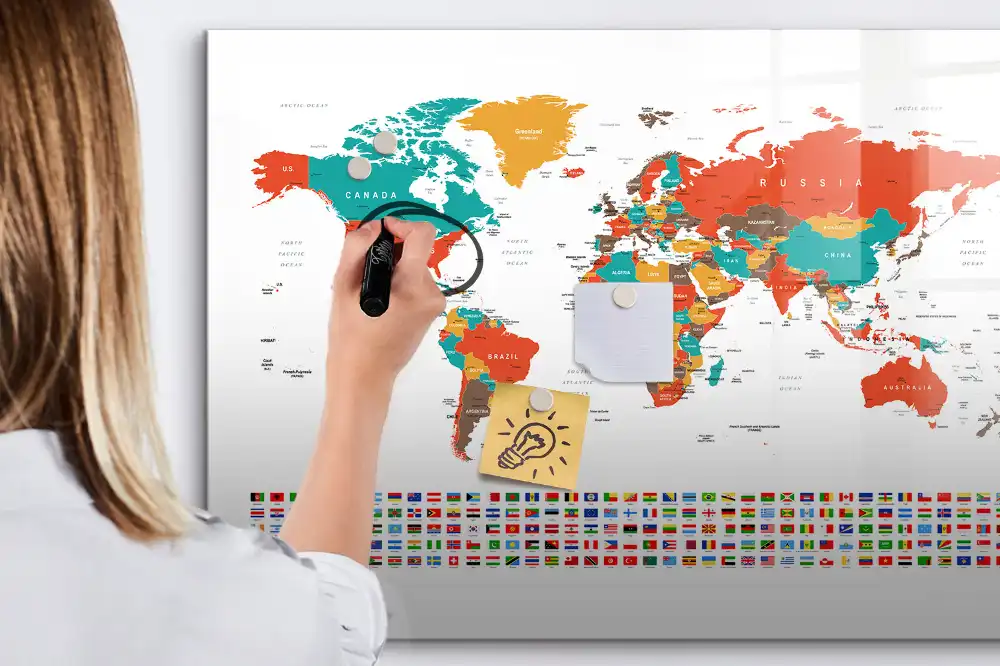 Vícebarevná magnetická tabule na kreslení mapa světa