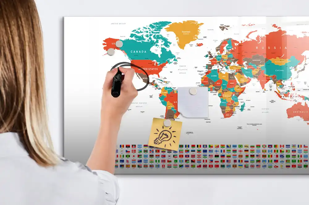 Vícebarevná magnetická tabule na kreslení mapa světa