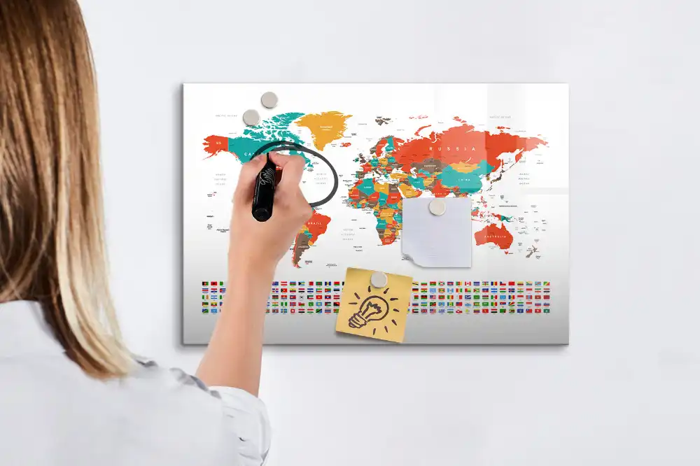 Vícebarevná magnetická tabule na kreslení mapa světa