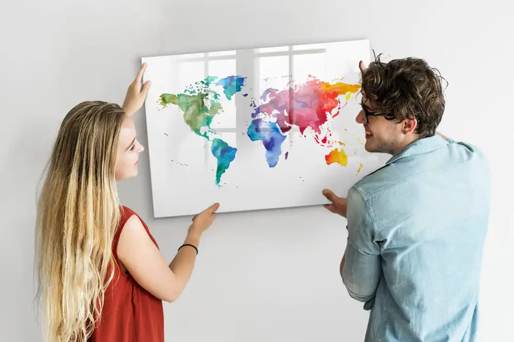 Magnetická kreslící tabule pro děti s motivem glóbusu a akvarelovou malbou