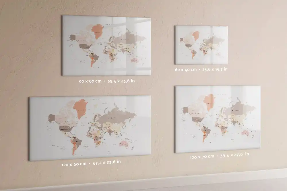 Nástěnná magnetická tabule s mapou světa