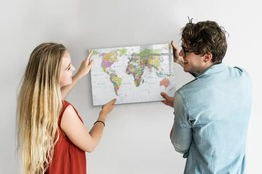 Magnetická tabule na kreslení s politickou mapou světa
