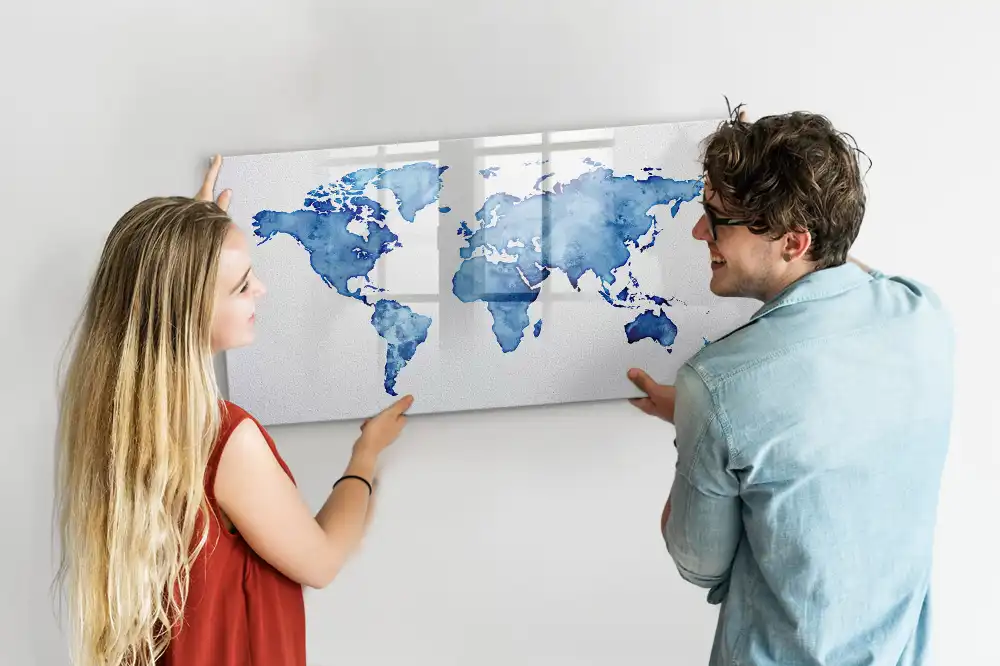 Magnetická kreslicí tabulka s motivem akvarelových skvrn světa