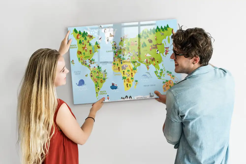 Magnetická tabule na kreslení s mapou světa