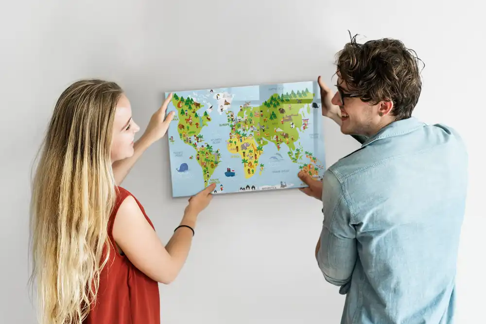 Magnetická tabule na kreslení s mapou světa