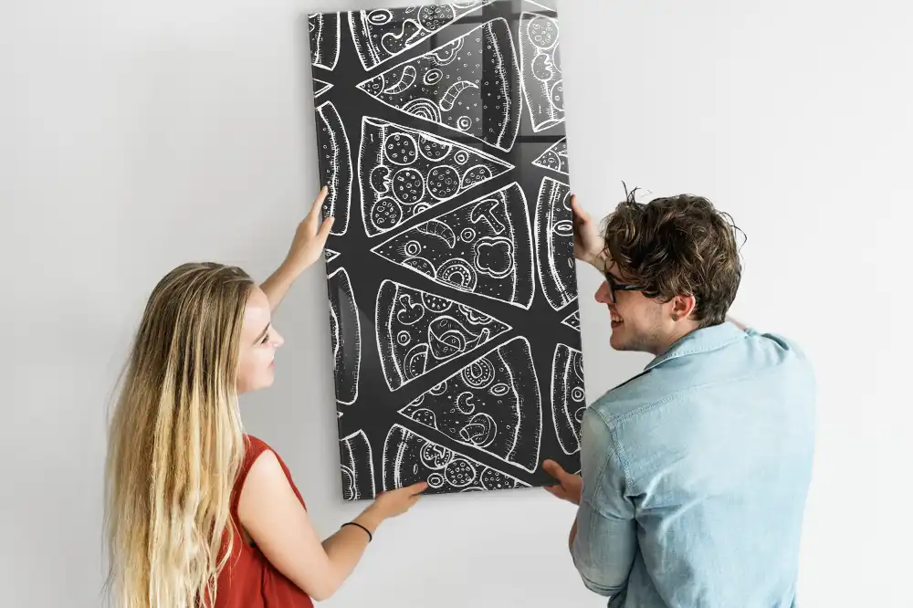 Nástěnná magnetická tabule s grafikou pizzy