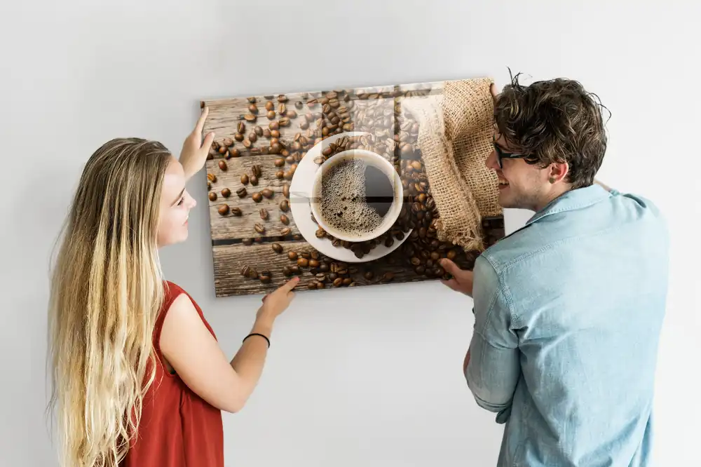 Magnetická tabule s motivem jutového pytle od kávy