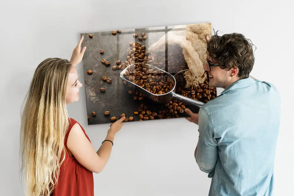 Skleněná magnetická tabule s motivem jutového pytle s kávou